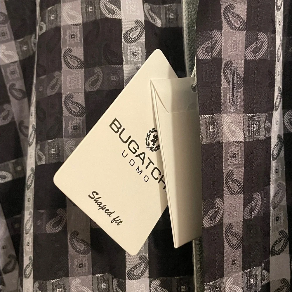 Bugatchi Black and Gray Checked Button-Up Shirt NWT XL - Picture 2 of 3